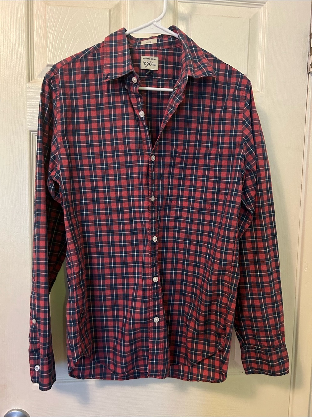 J. Crew Red and Navy Plaid Button-Down Shirt